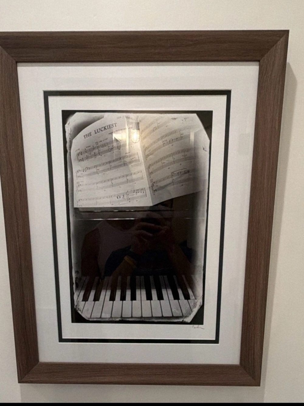 Ben Folds signed original photography - Luckiest sheet work - framed in walnut